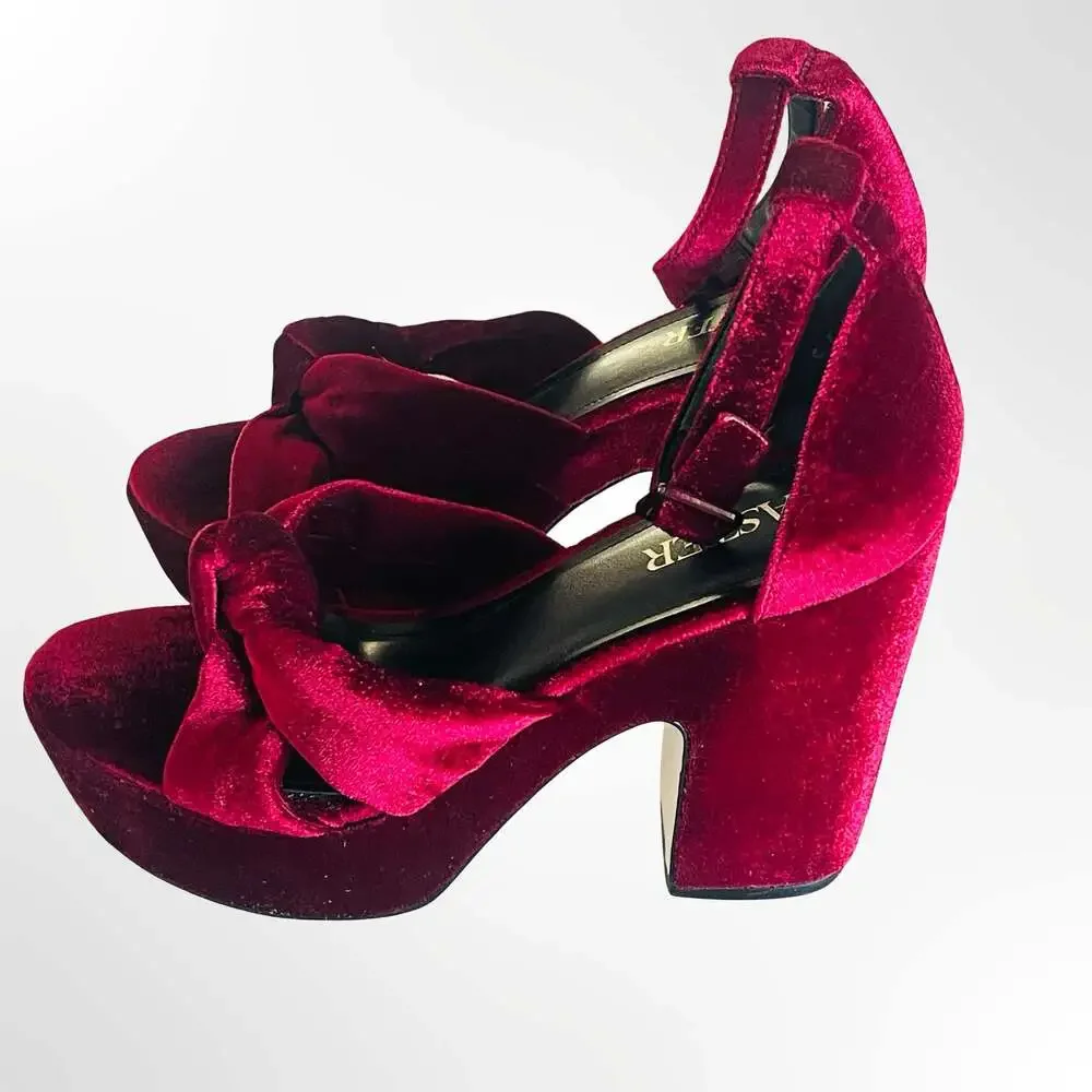 Aster Red Velvet Bow Platform Heeled Sandals